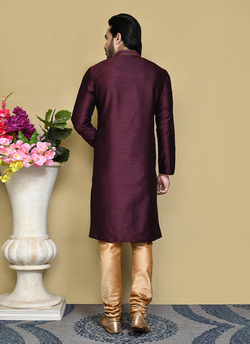 Resham Art Silk Purple Kurta Pyjama - M7842