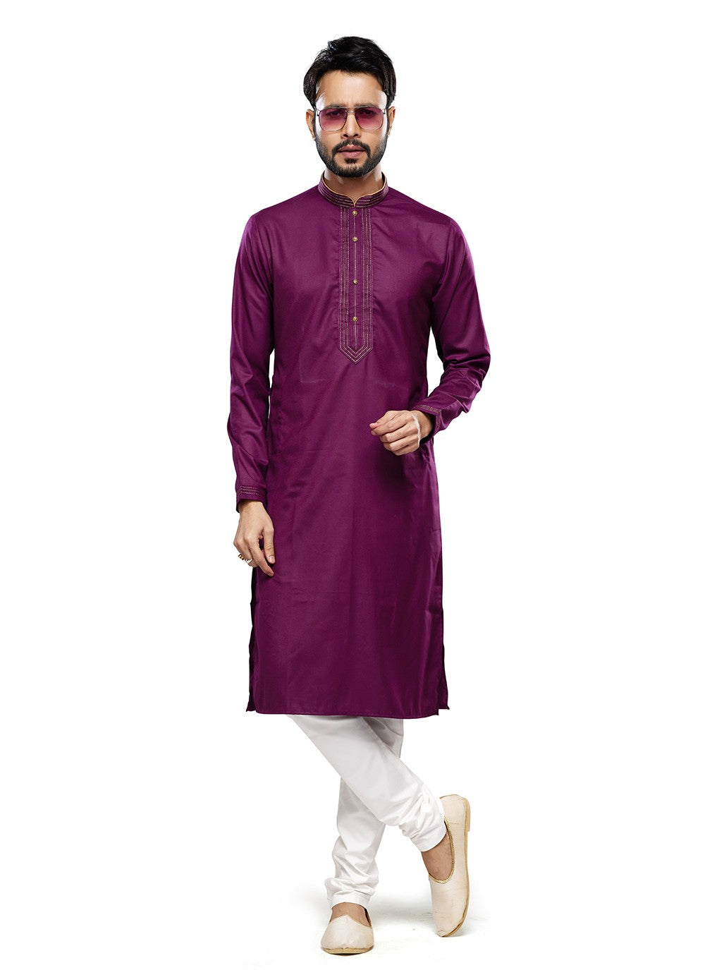 Plain Art Silk Purple Kurta Pyjama - M6750