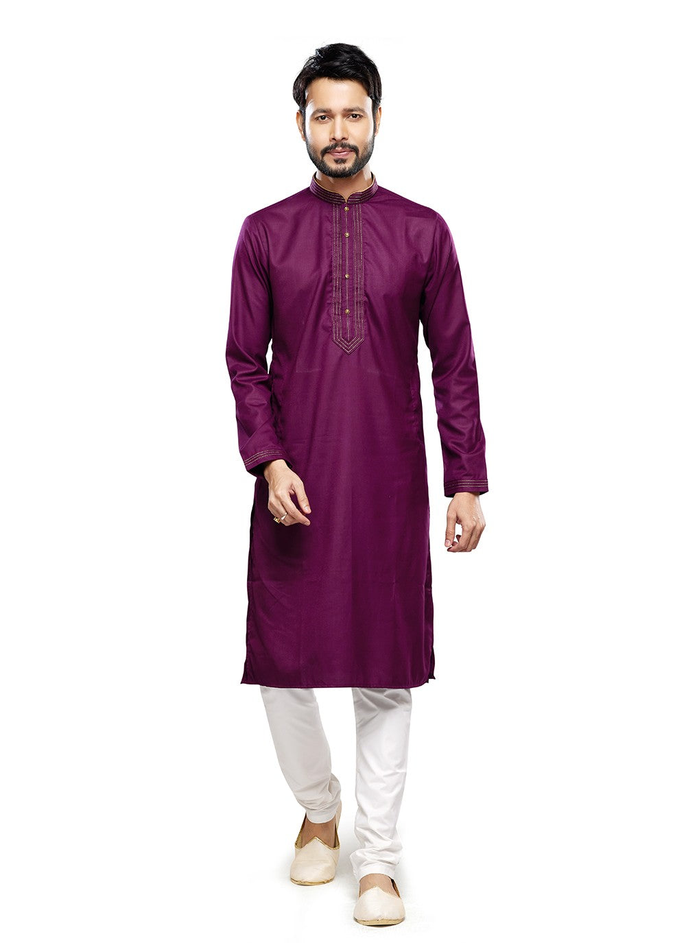 Plain Art Silk Purple Kurta Pyjama - M6750