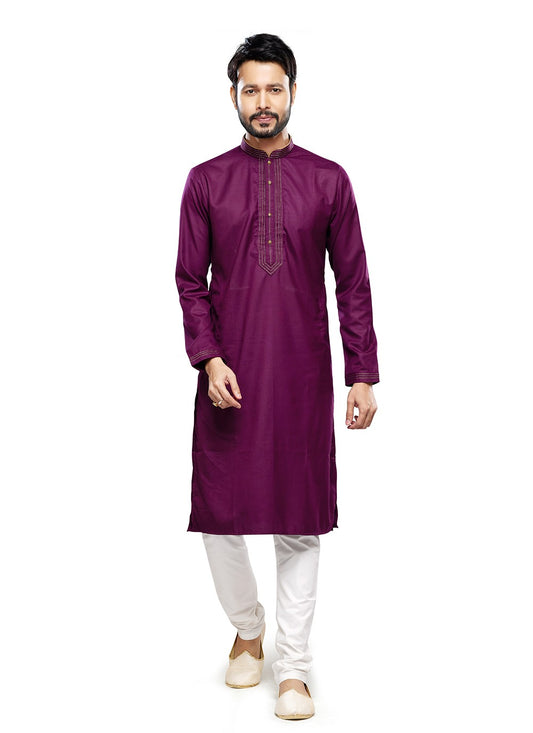 Plain Art Silk Purple Kurta Pyjama - M6750