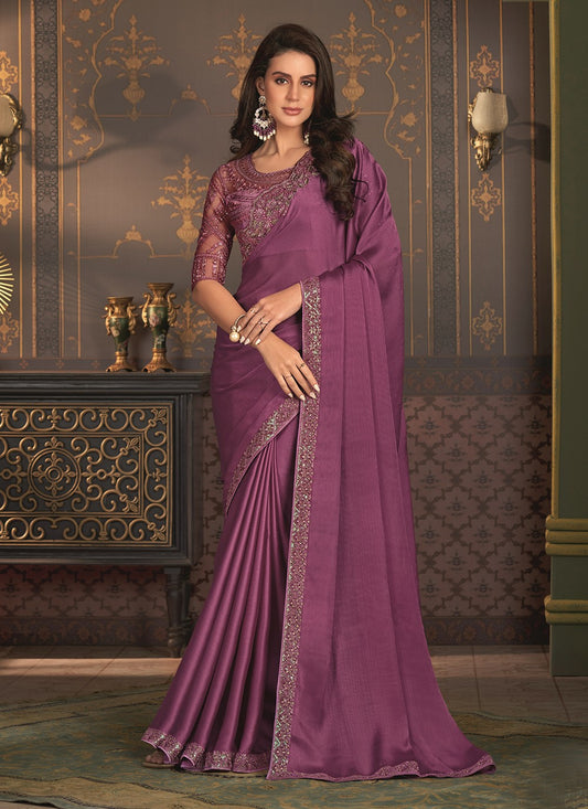 Contemporary Border Work Chiffon, Satin Silk Saree - S5079