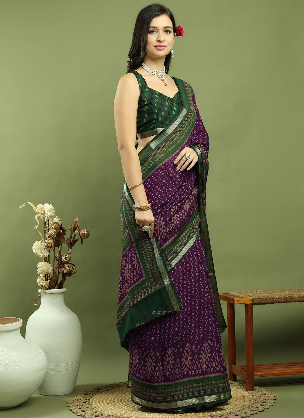 Classic Border Work Silk Blend Saree - S9786