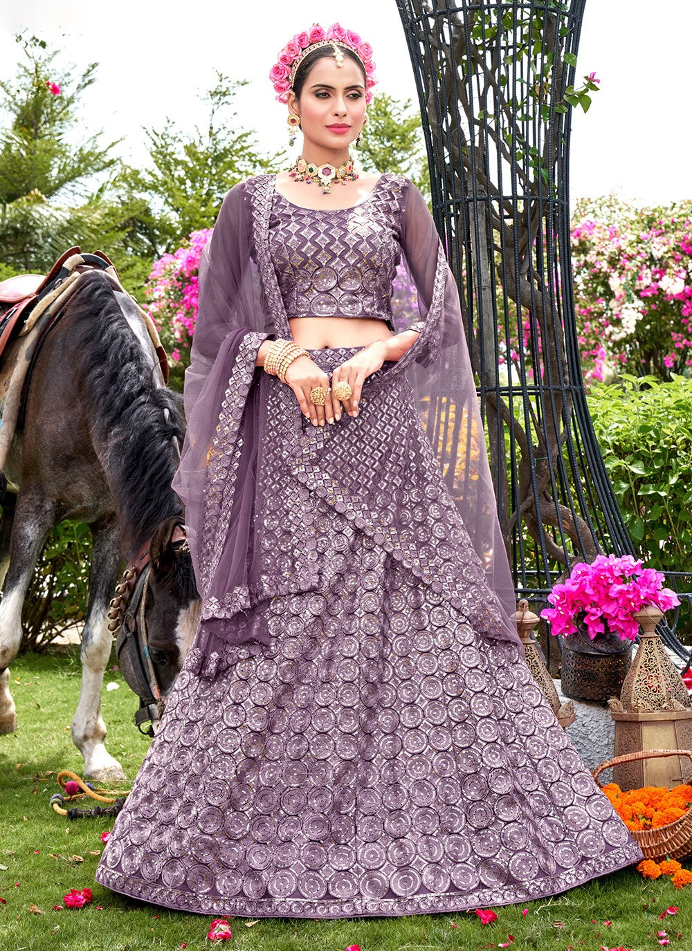 Embroidered Net A - Line Lehenga - L1045