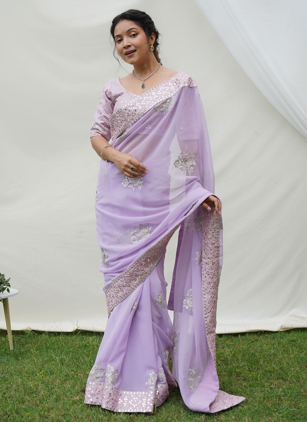 Classic Border Work Georgette Saree - S4186