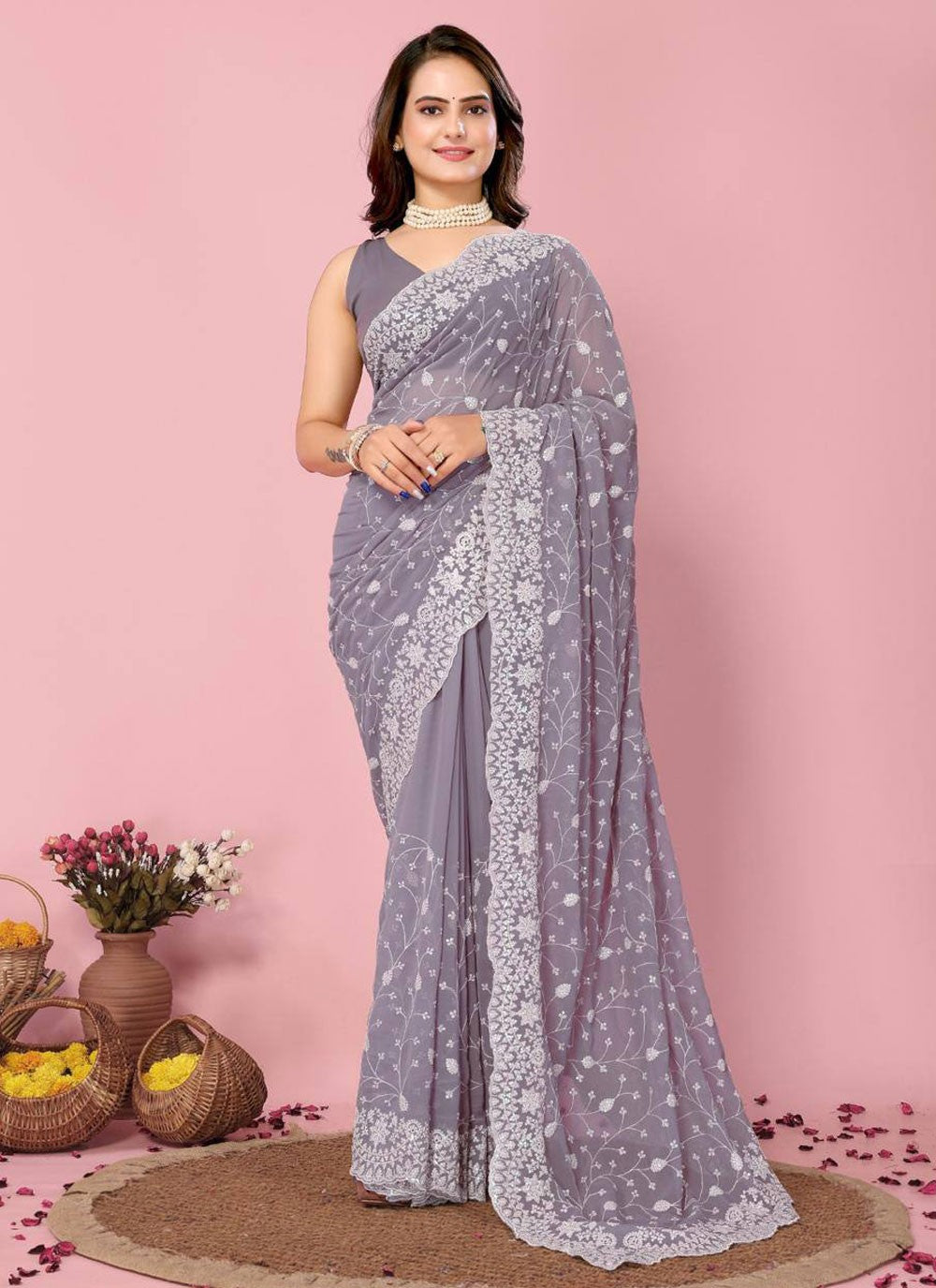 Classic Embroidered Georgette Saree - S6860