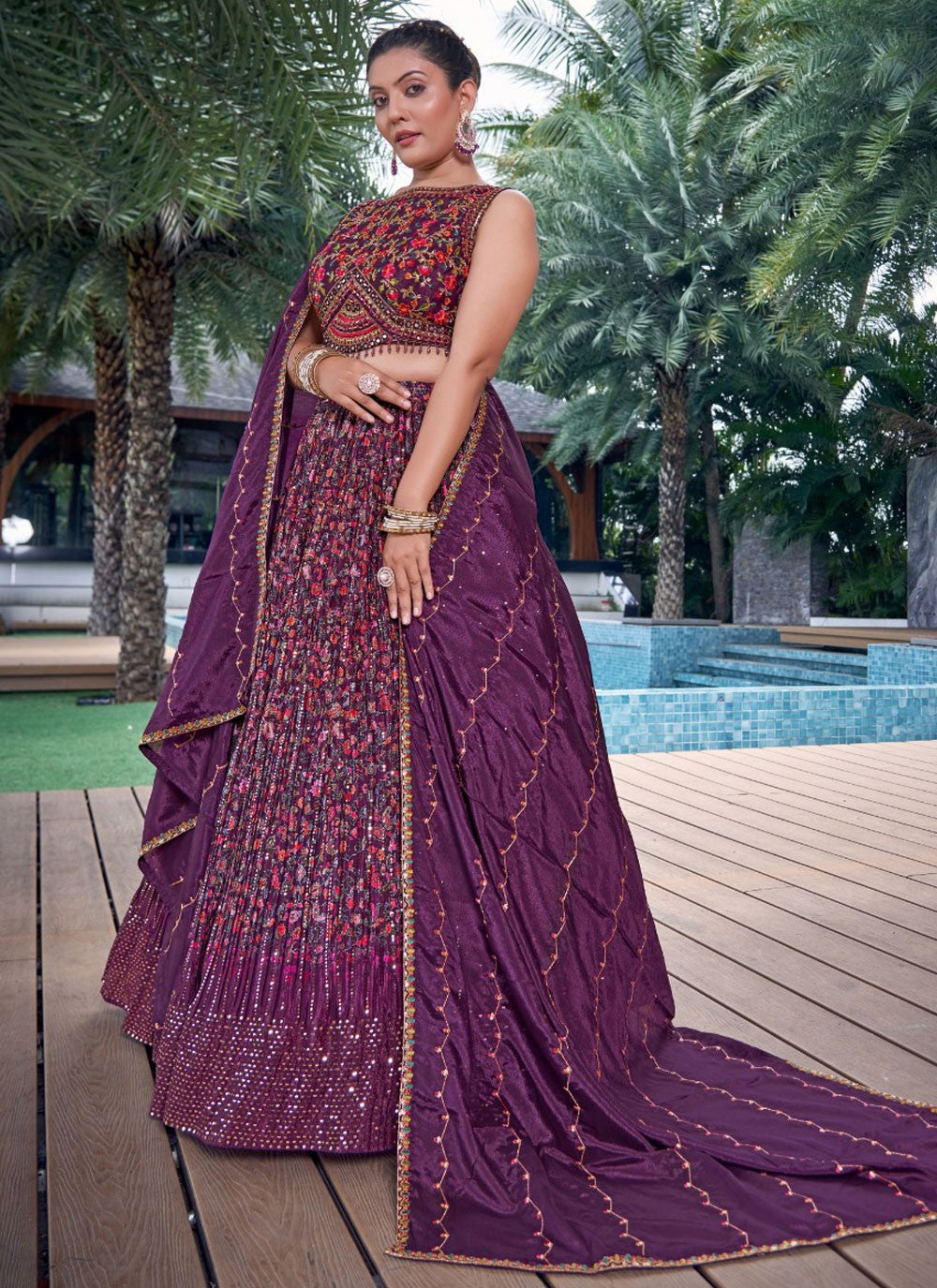 Digital Print Chinon Lehenga - L3117