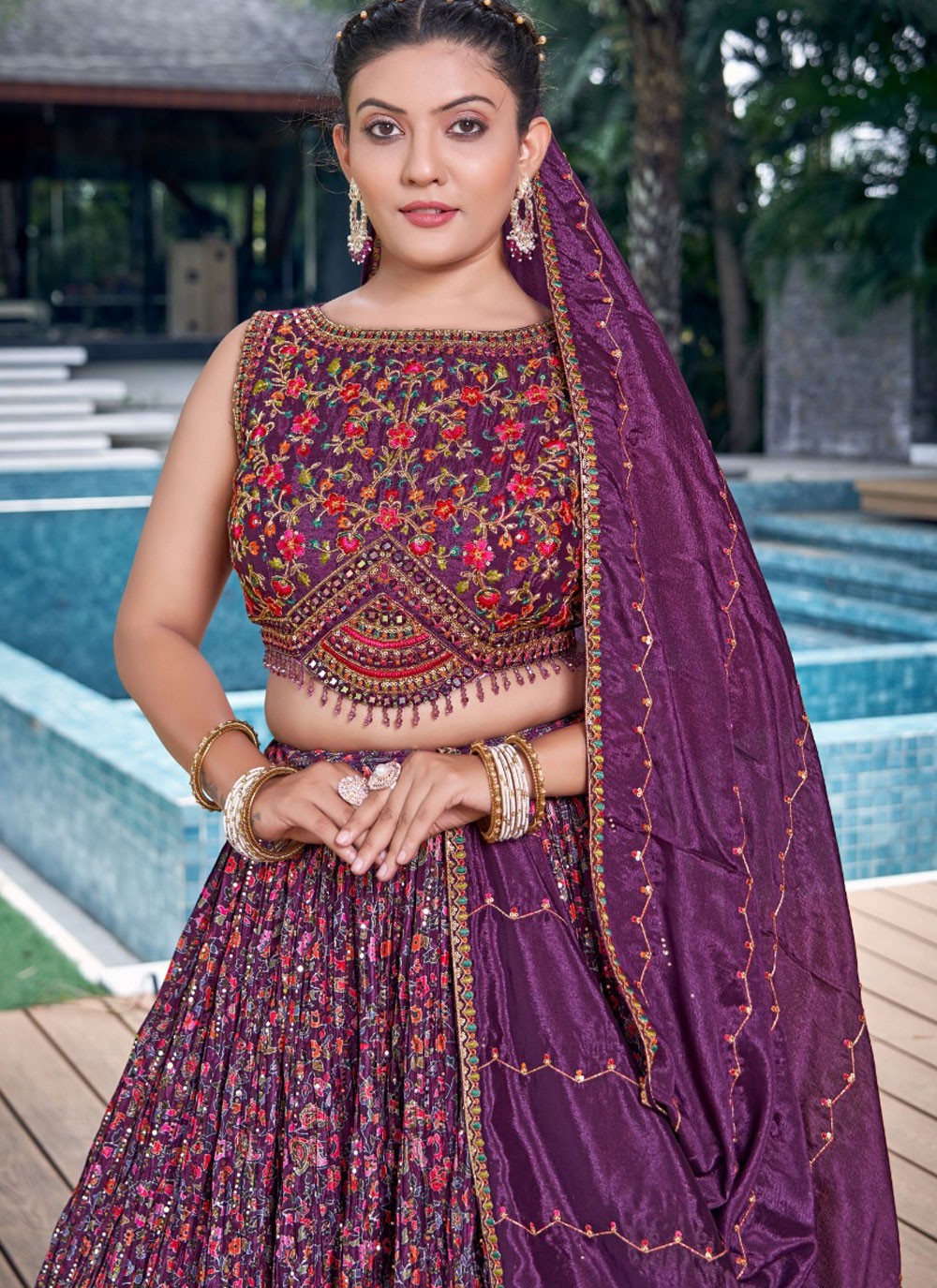 Digital Print Chinon Lehenga - L3117