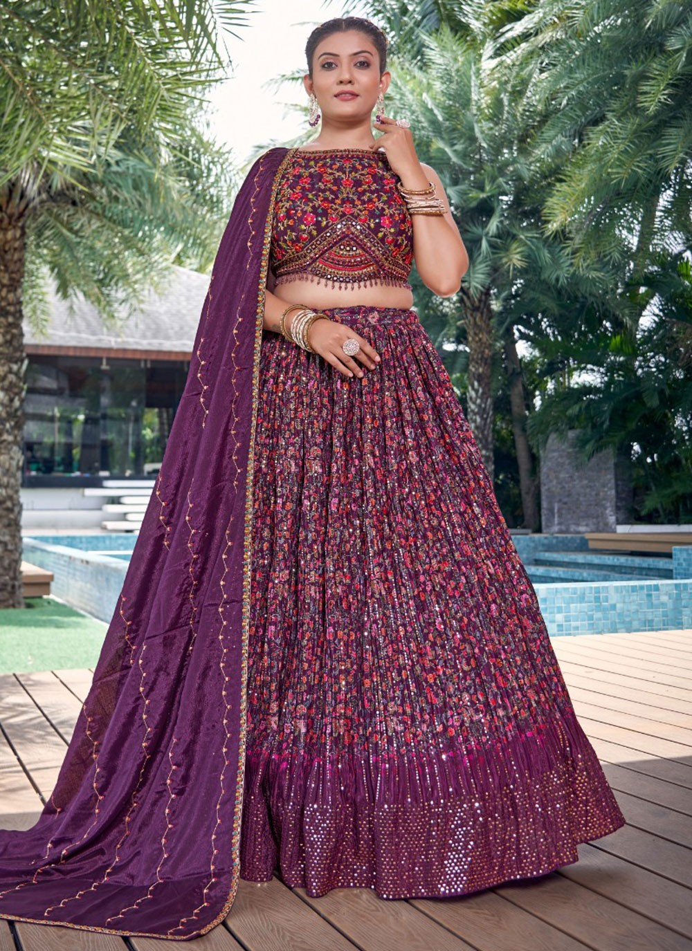 Digital Print Chinon Lehenga - L3117