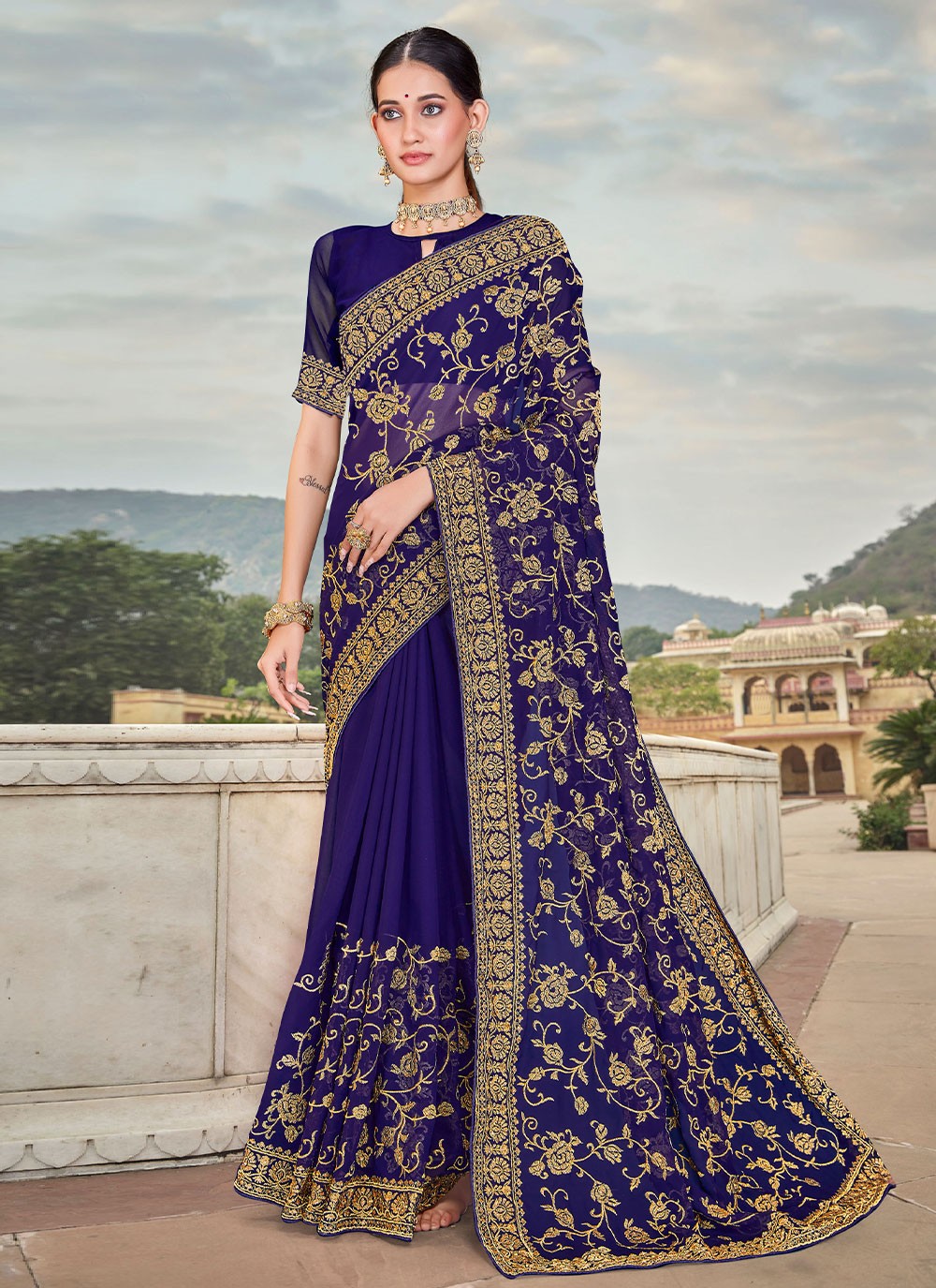 Trendy Embroidered Georgette Saree - S2731