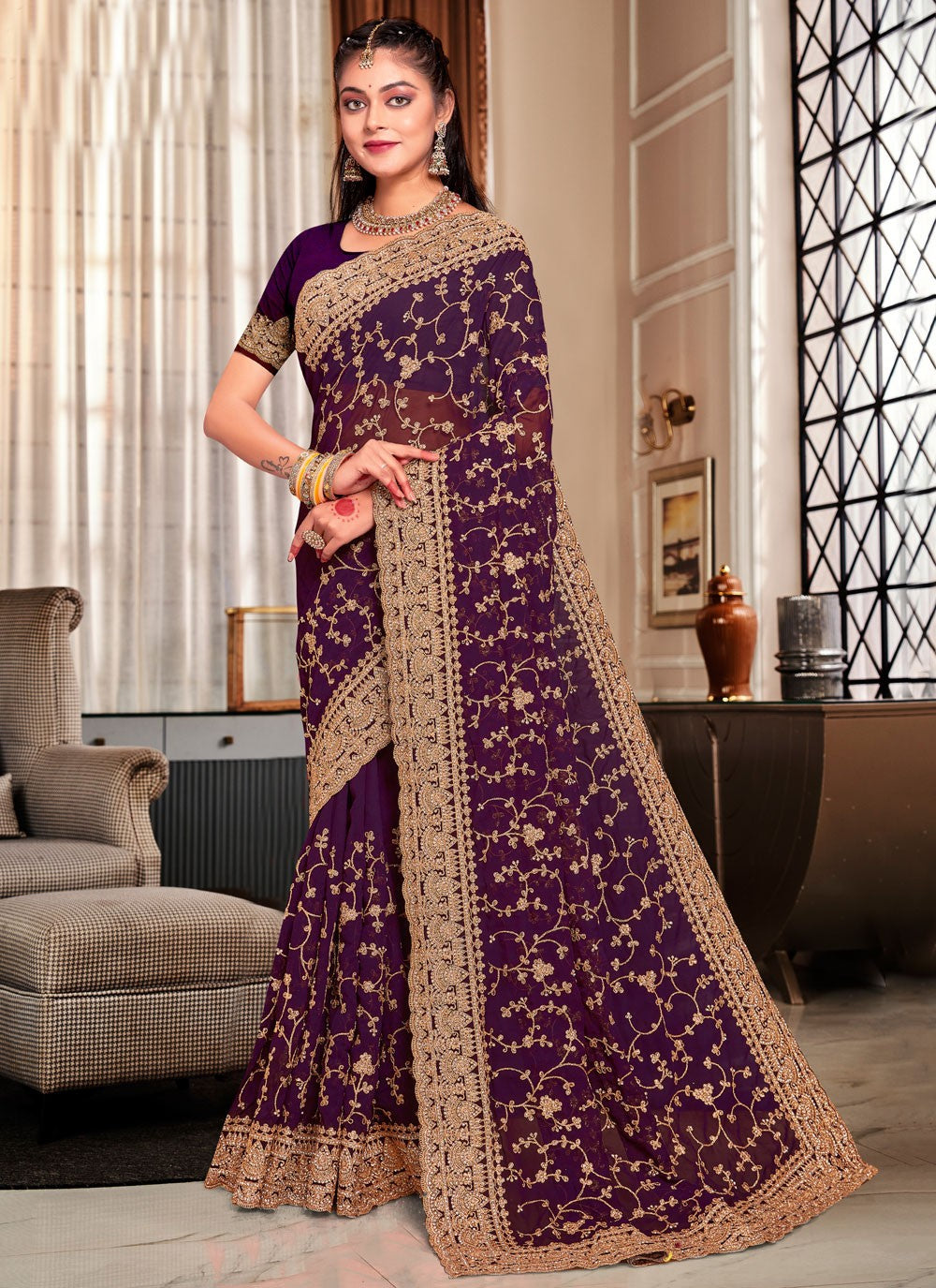 Trendy Cord Georgette Saree - S5426