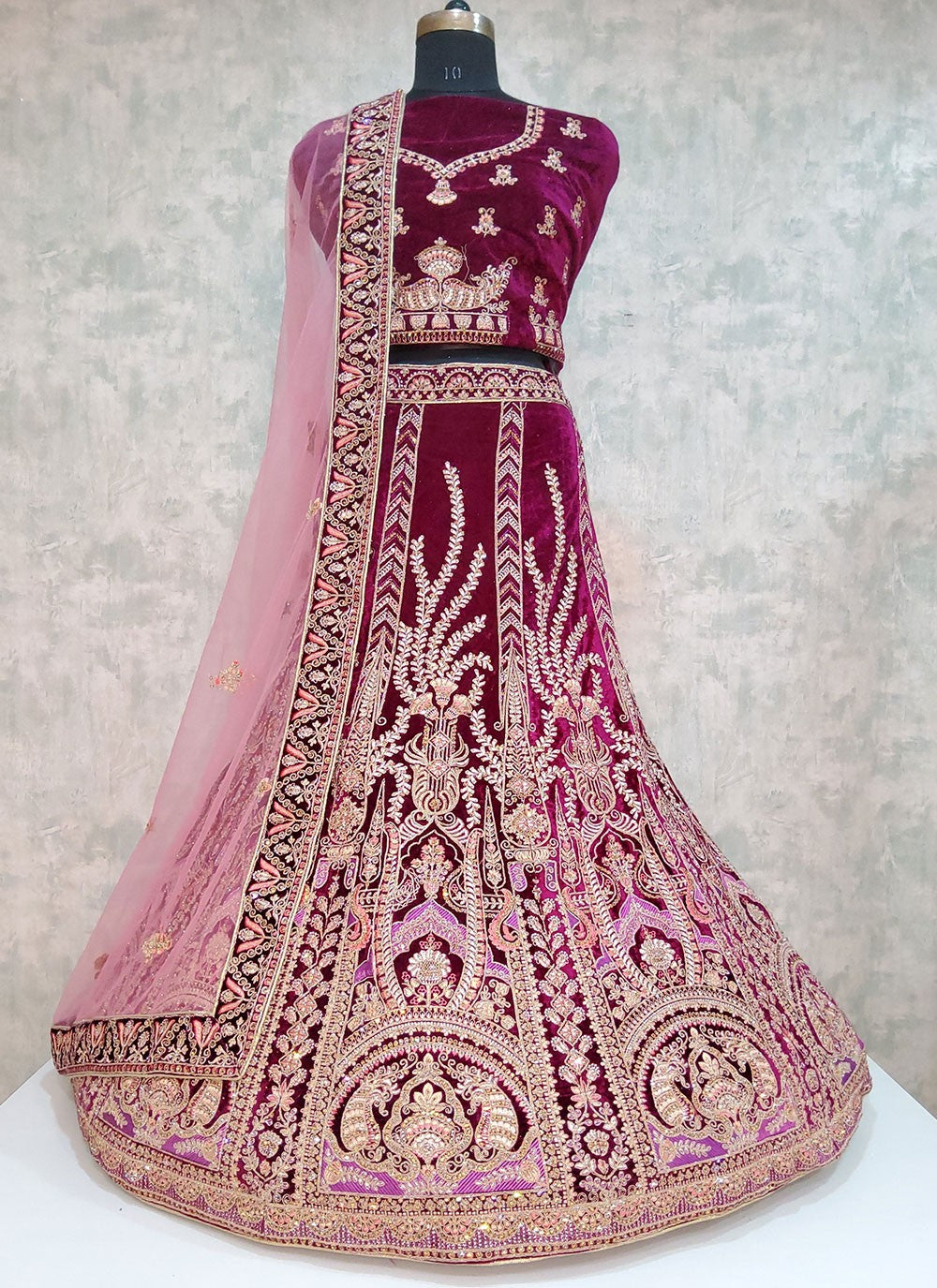 Embroidered Velvet A - Line Lehenga - L1974