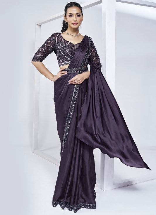 Designer Hand Embroidery Crepe Silk Saree - S9622