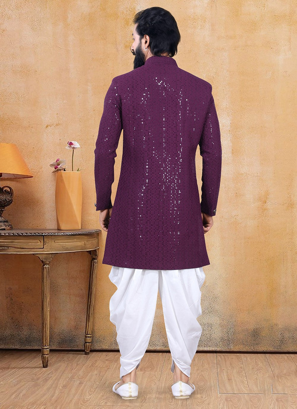 Fancy Work Lucknowi Purple Dhoti Kurta - M3357