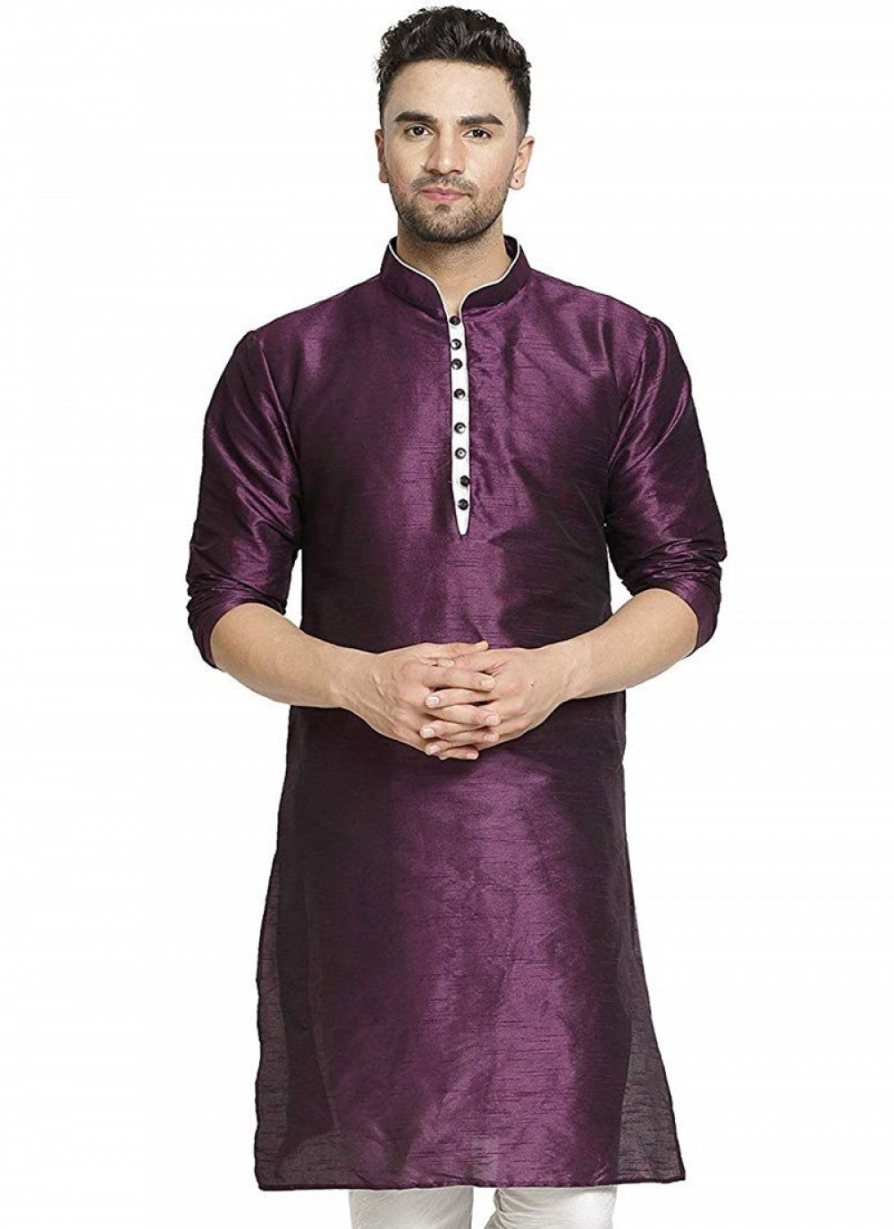 Embroidered Art Dupion Silk Purple Kurta - M1265