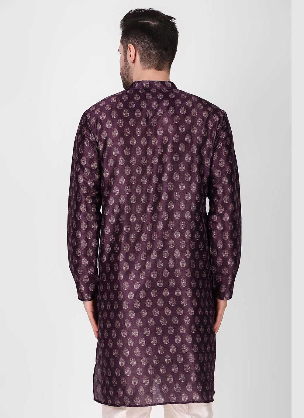 Printed Art Silk Purple Kurta Pyjama - M4754