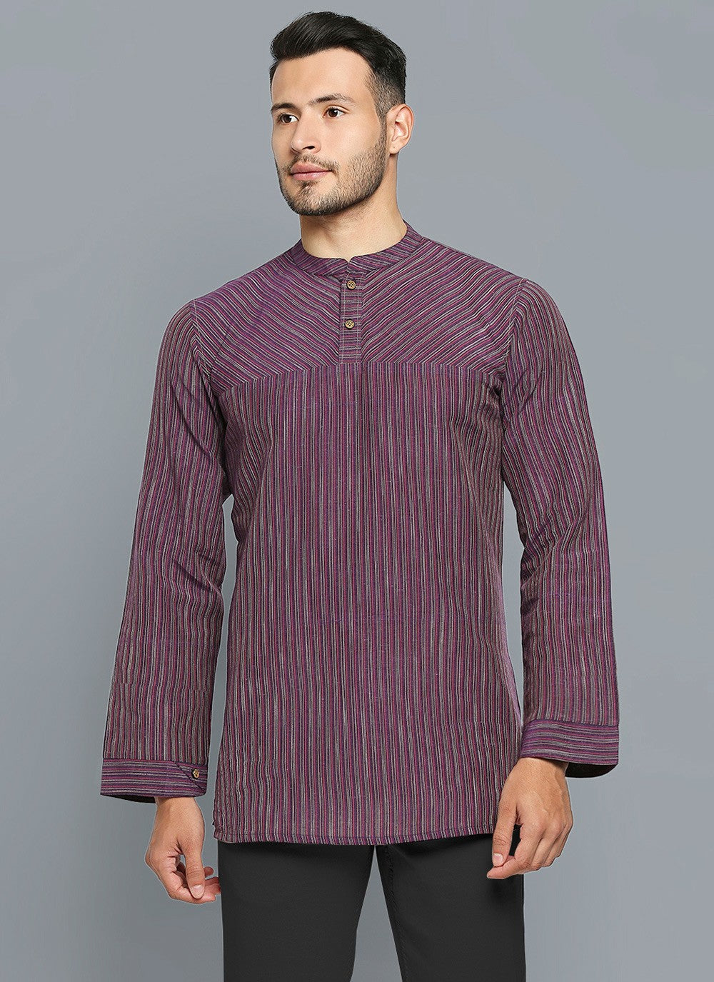 Fancy Work Blended Cotton Purple Short Kurta - M4403