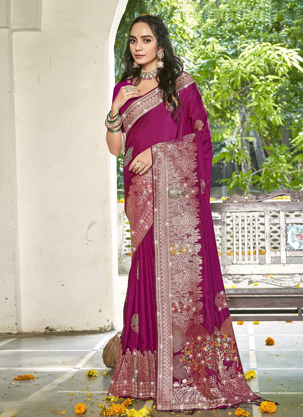 Printed, Zari Silk Saree - S12234