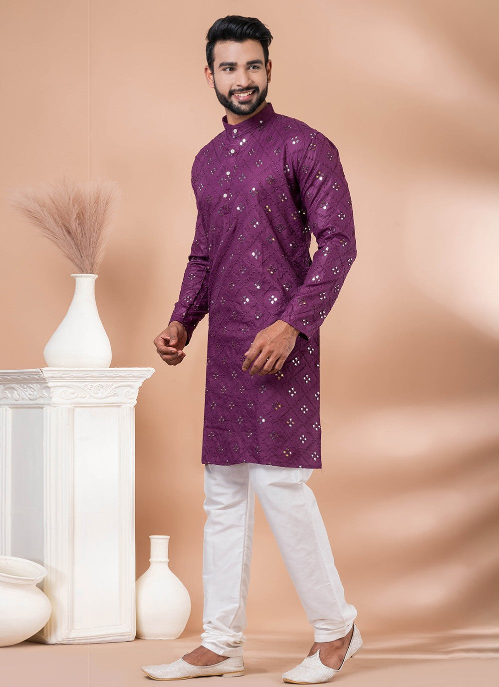 Mirror Cotton Purple Kurta Pyjama - M7801