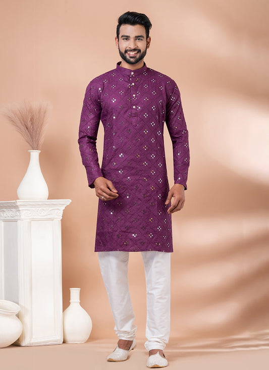 Mirror Cotton Purple Kurta Pyjama - M7801