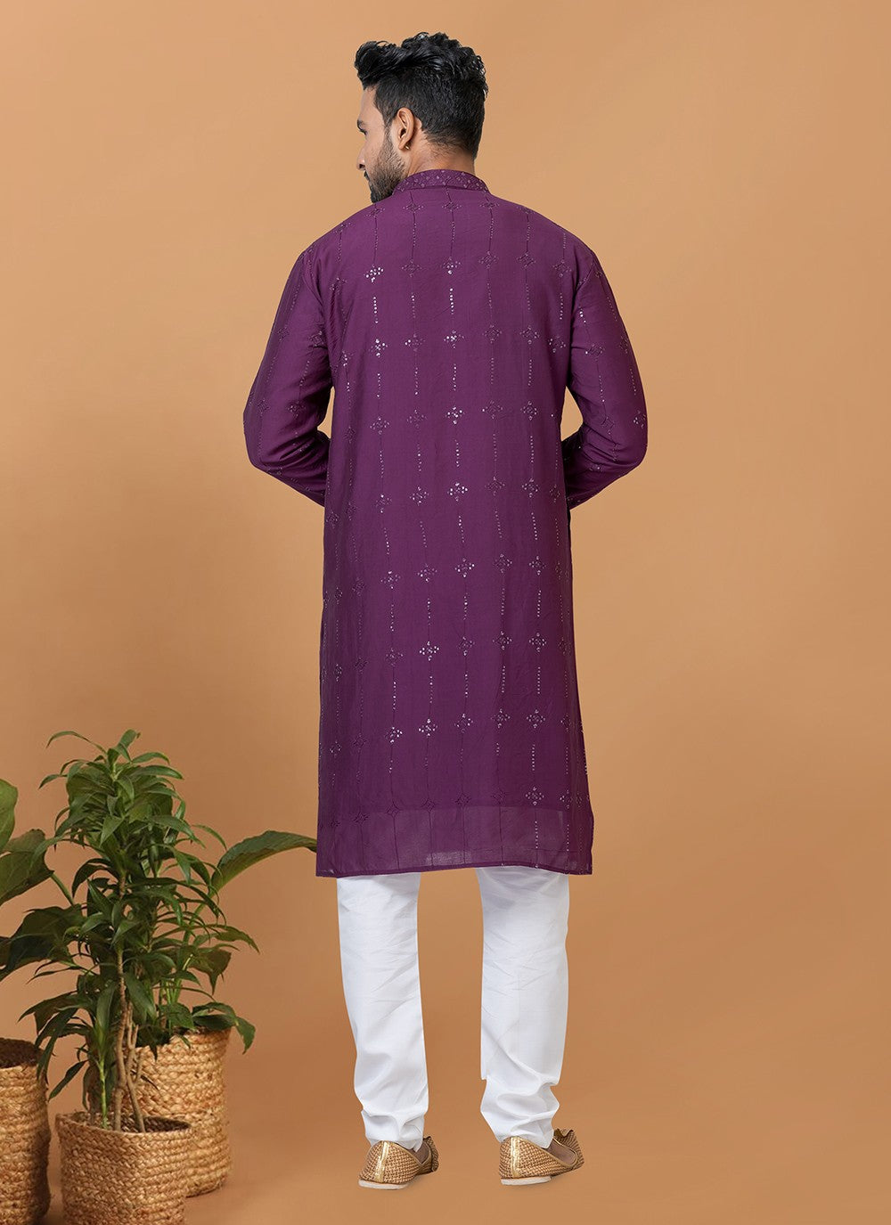 Embroidered Cotton , Viscose Purple Kurta Pyjama - M6345