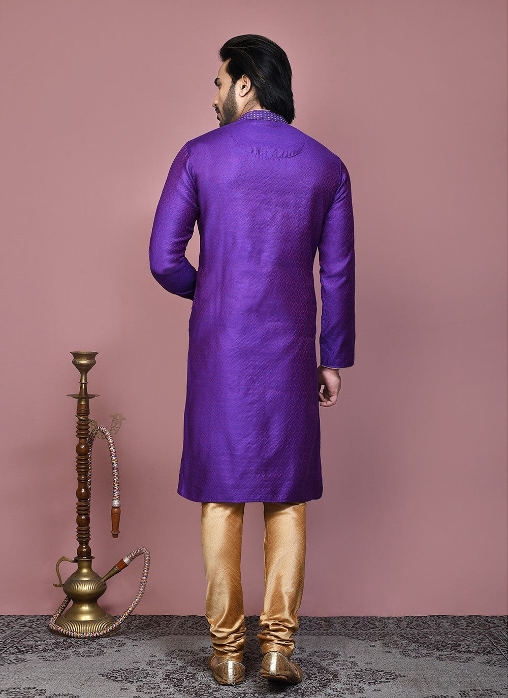 Resham Cotton Silk Purple Kurta Pyjama - M7891