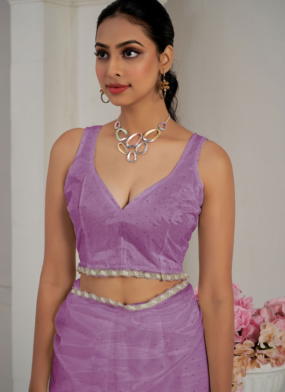 Classic Cutdana Net, Organza Magenta, Pink Saree - S10697