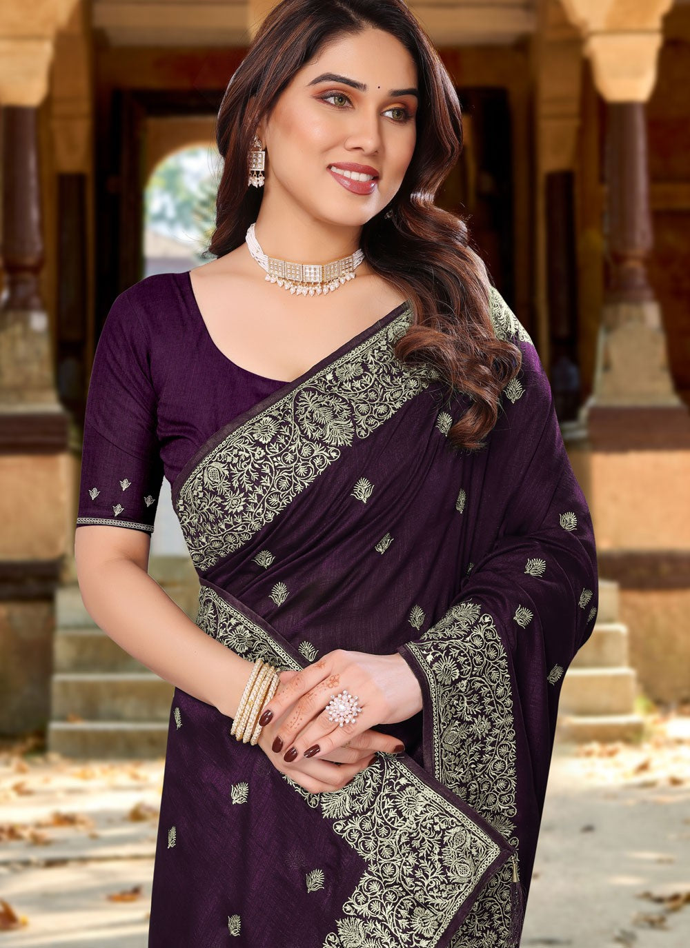 Classic Embroidered Vichitra Silk Saree - S6765