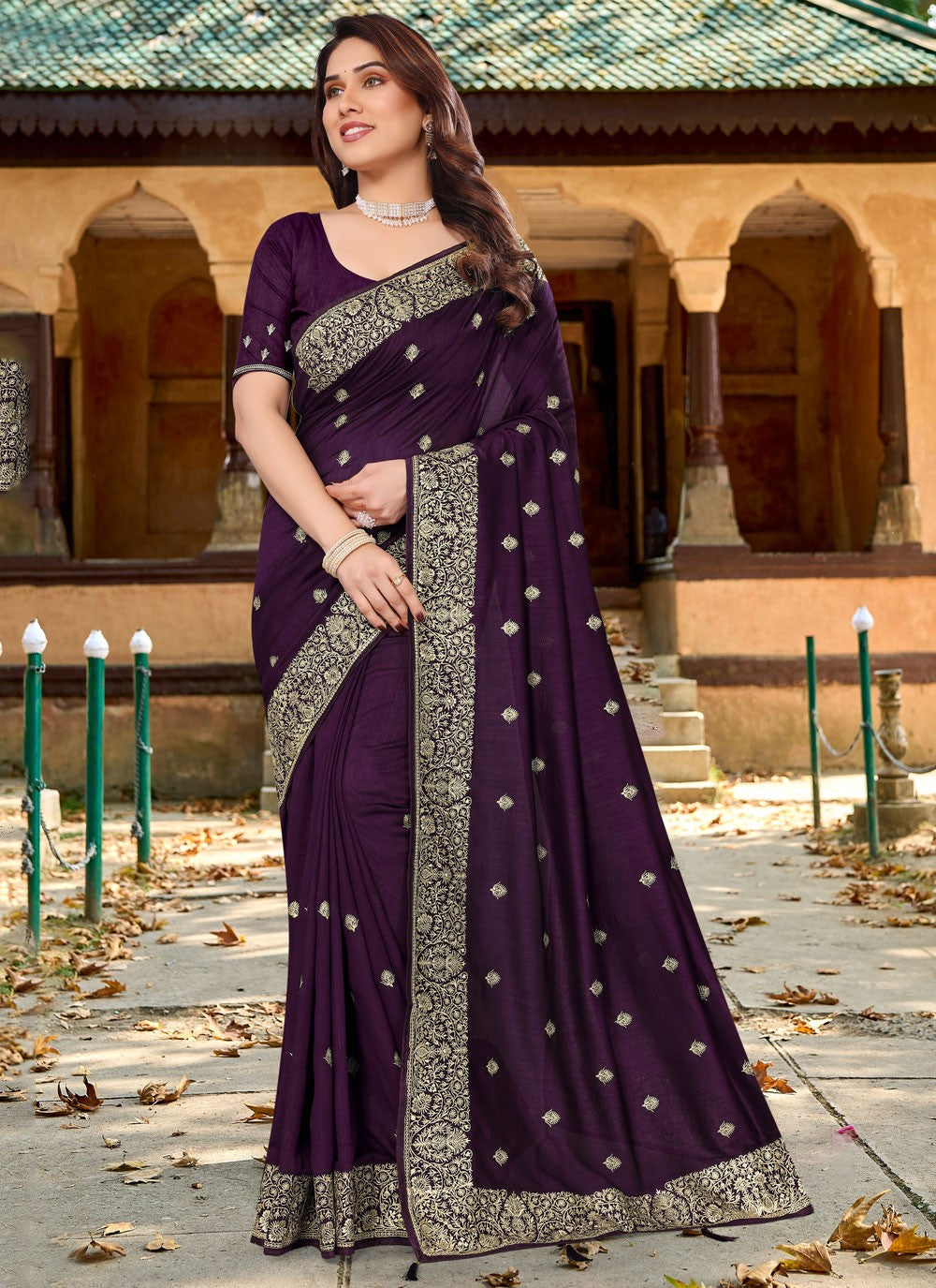 Classic Embroidered Vichitra Silk Saree - S6765