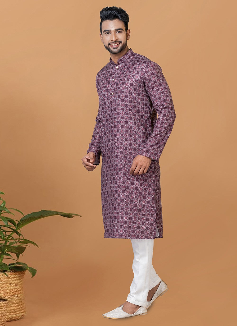 Digital Print Cotton Purple Kurta Pyjama - M5921