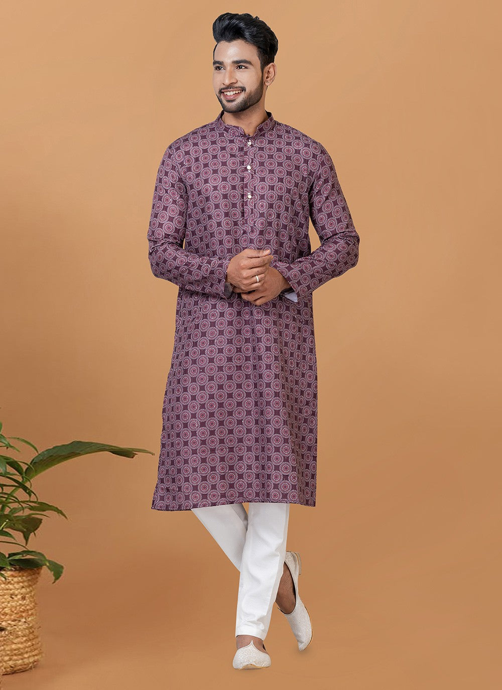 Digital Print Cotton Purple Kurta Pyjama - M5921