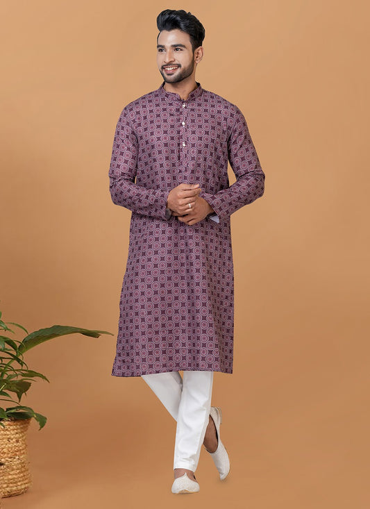 Digital Print Cotton Purple Kurta Pyjama - M5921