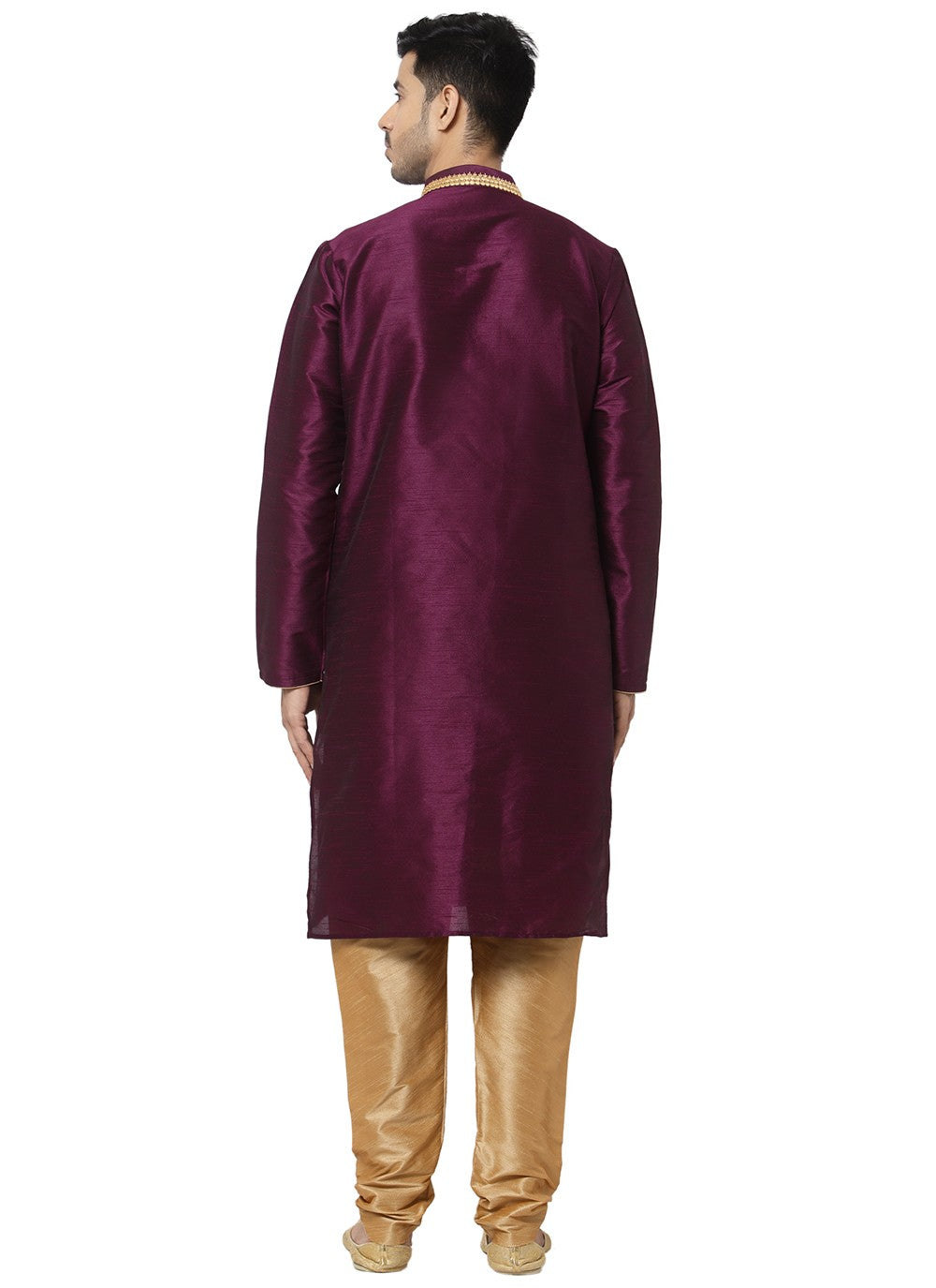 Embroidered Dupion Silk Purple Kurta Pyjama - M3198