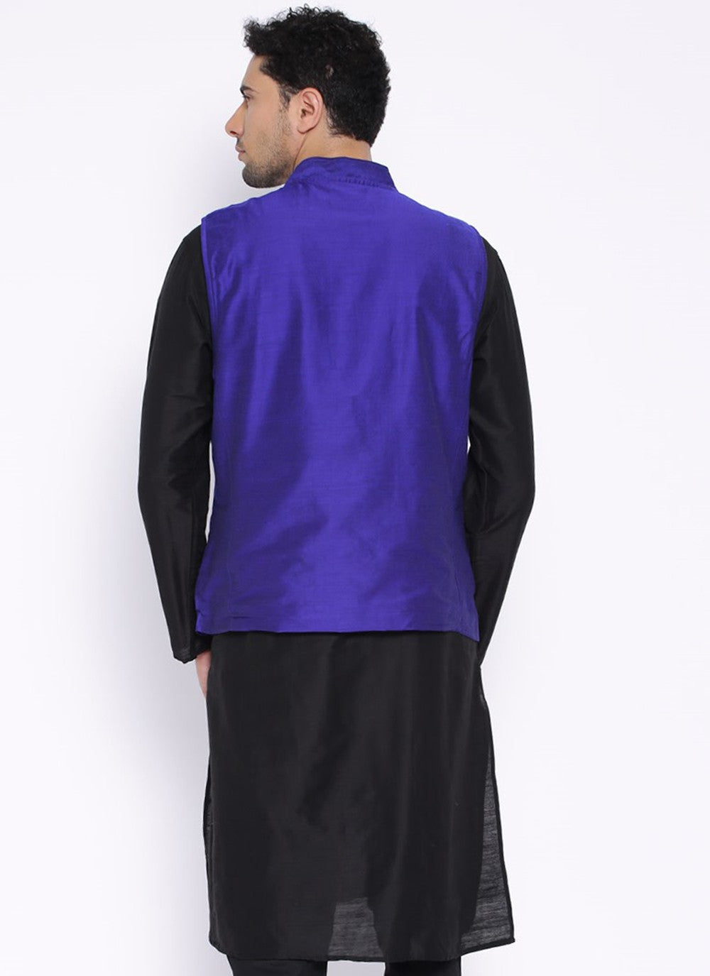 Embroidered Dupion Silk Purple Nehru Jackets - M3218