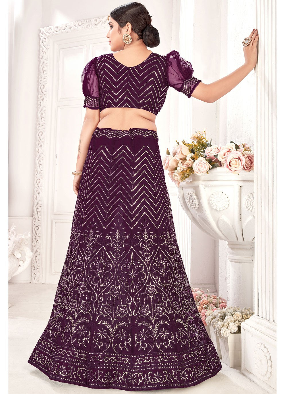 Embroidered Net A - Line Lehenga - L0198