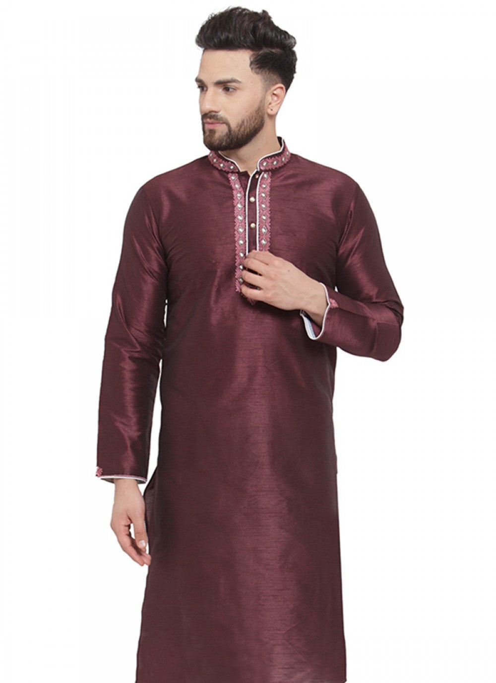 Embroidered Art Dupion Silk Purple Kurta - M1381