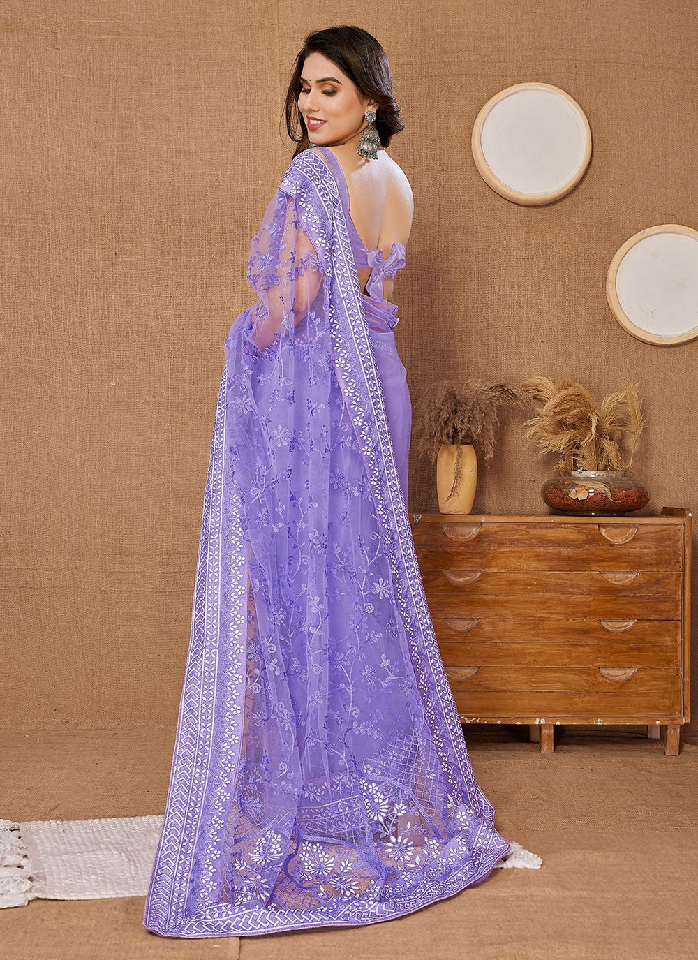 Classic Embroidered Net Saree - S5975