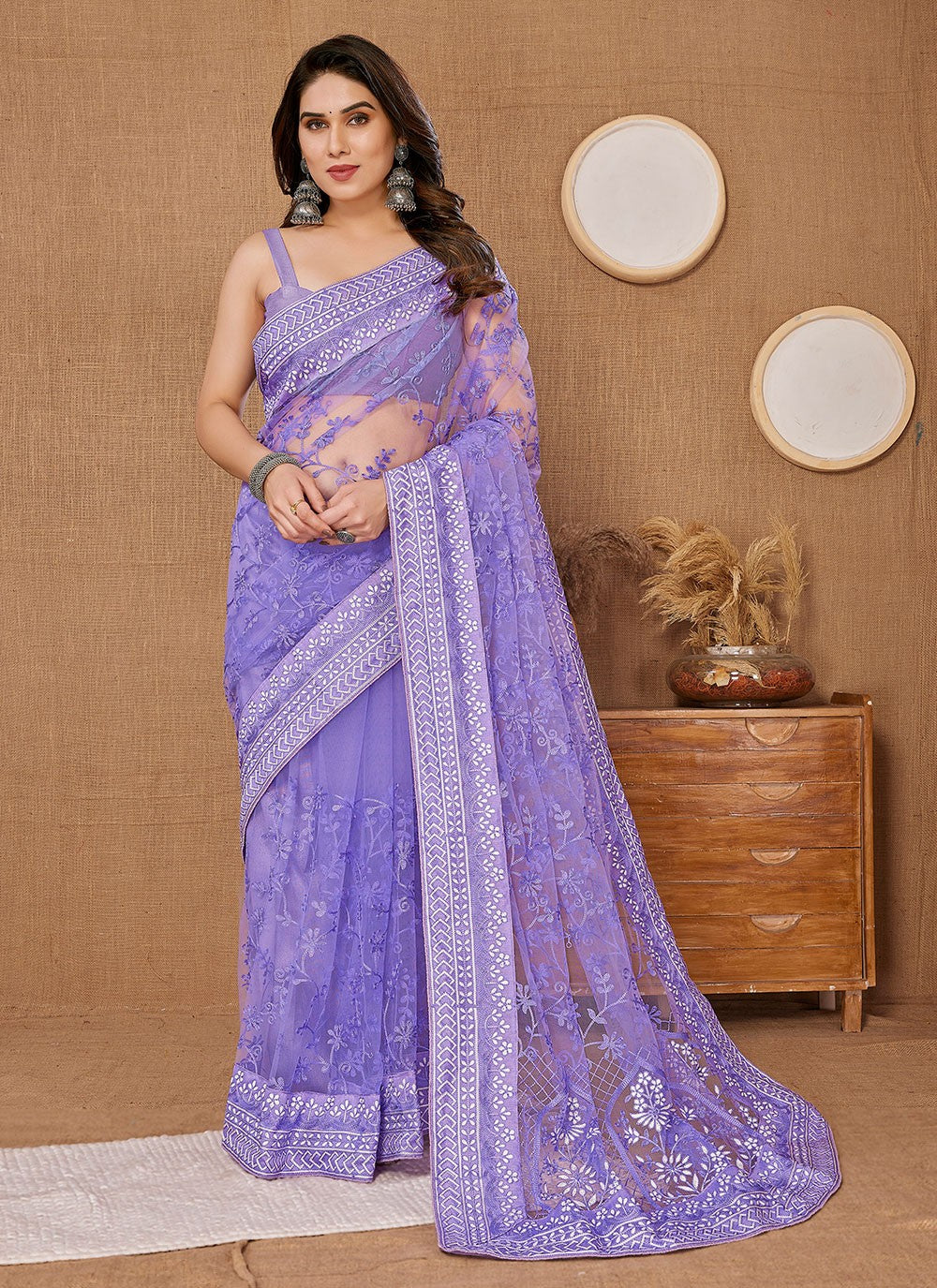 Classic Embroidered Net Saree - S5975