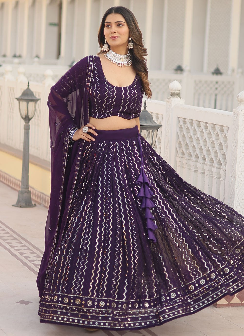 Embroidered Faux Georgette A - Line Lehenga - L1432