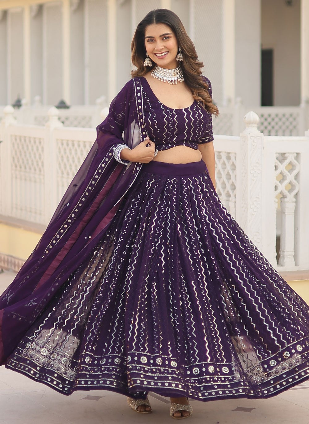 Embroidered Faux Georgette A - Line Lehenga - L1432