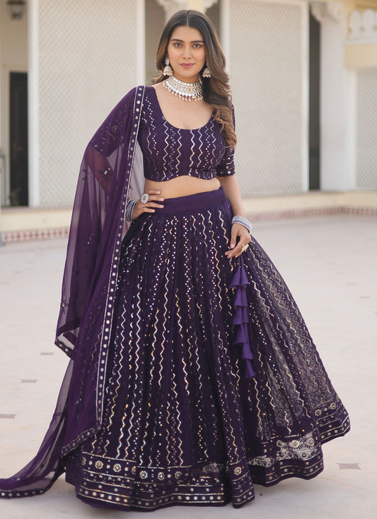 Embroidered Faux Georgette A - Line Lehenga - L1432