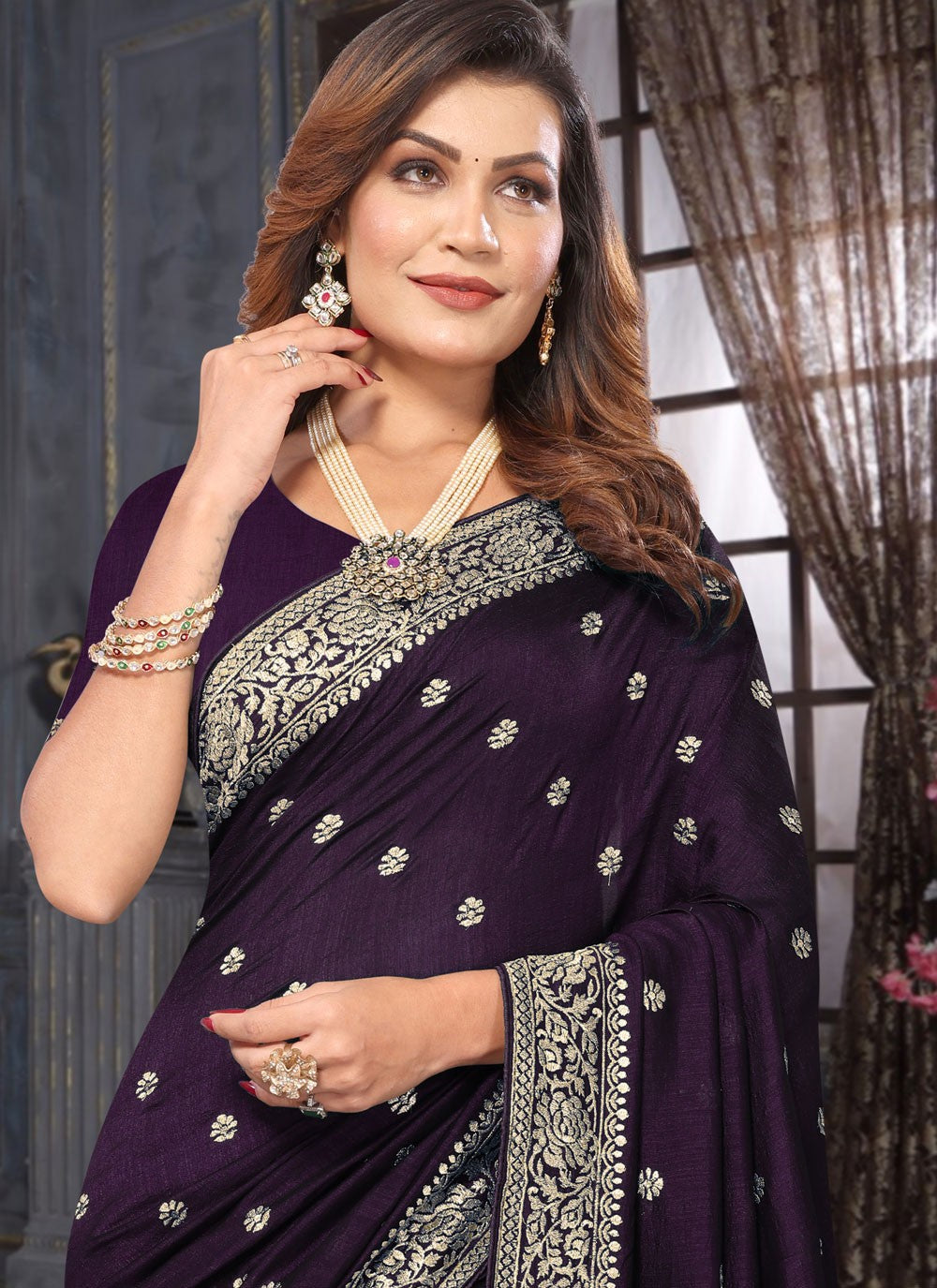 Classic Embroidered Vichitra Silk Saree - S7357