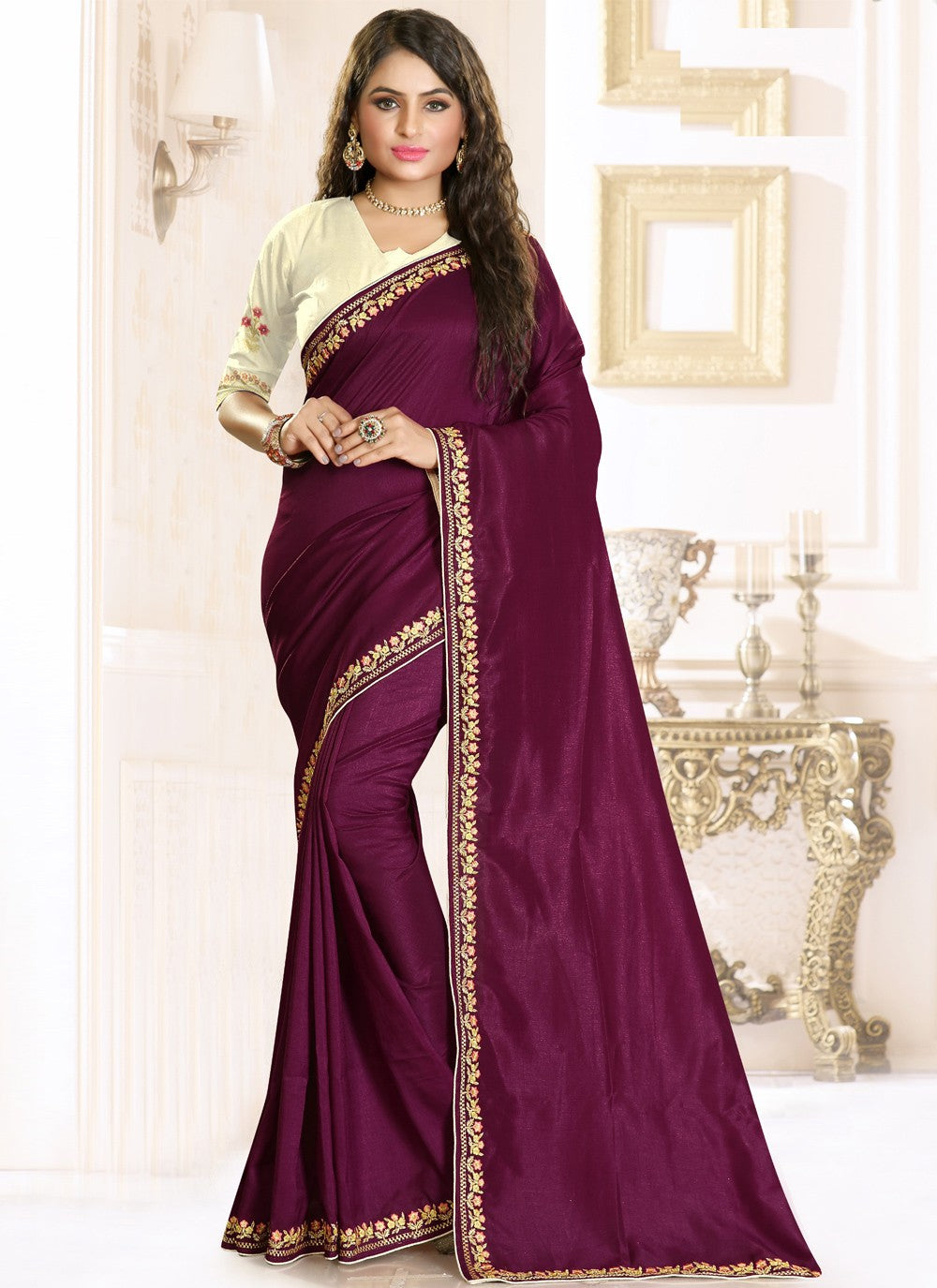 Traditional Embroidered Raw Silk Saree - S0634