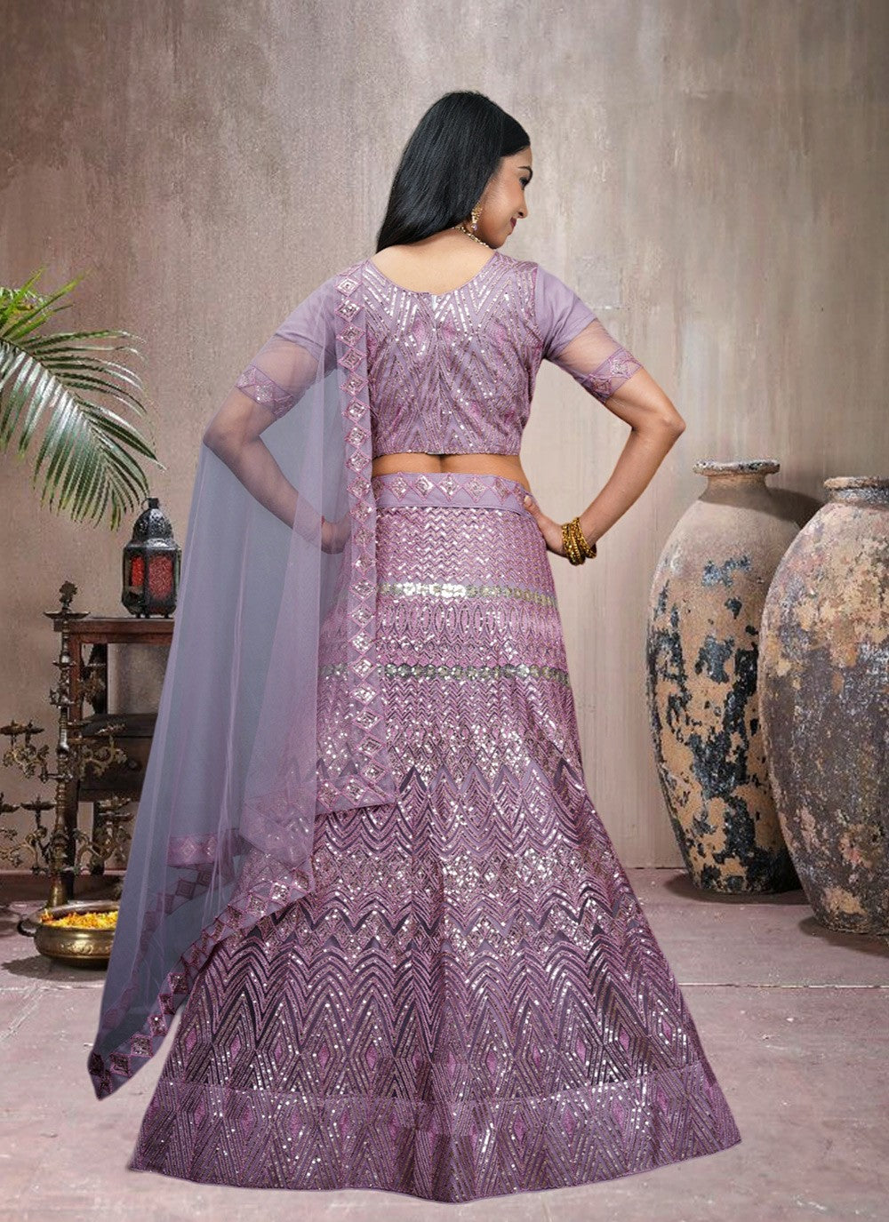 Embroidered Net A - Line Lehenga - L1810