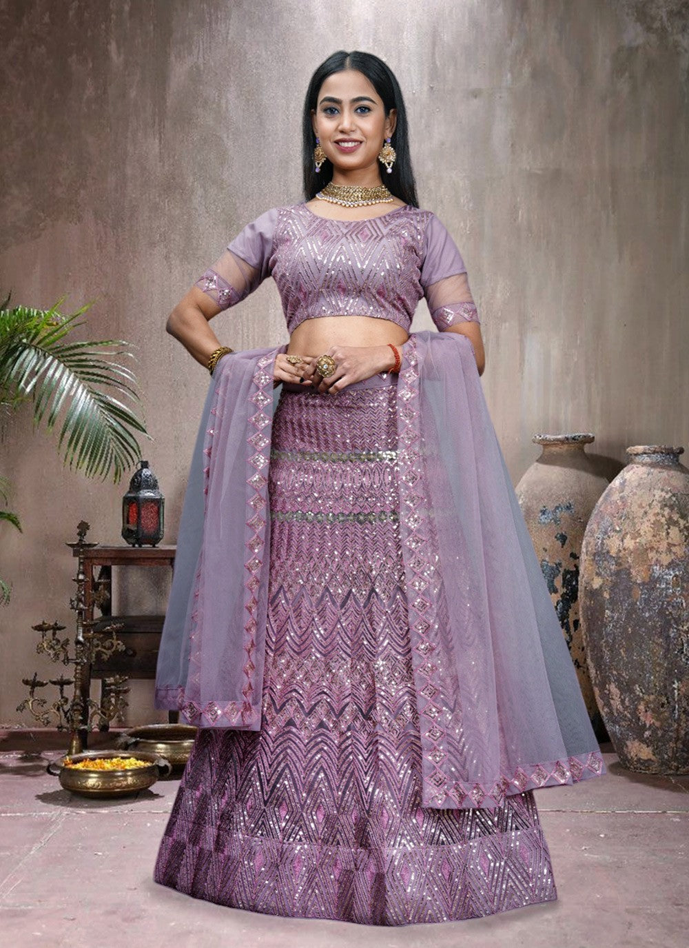 Embroidered Net A - Line Lehenga - L1810