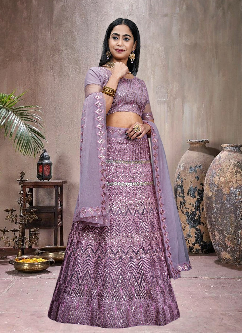 Embroidered Net A - Line Lehenga - L1810