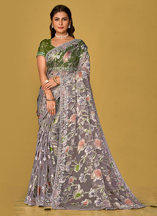 Classic Embroidered Organza Saree - S6945