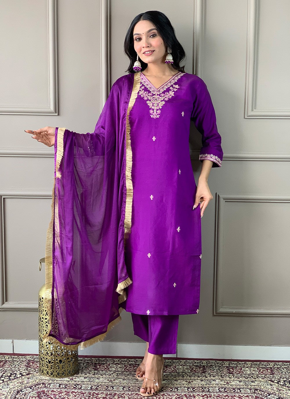 Chanderi , Viscose Pant Style Suit - T3303