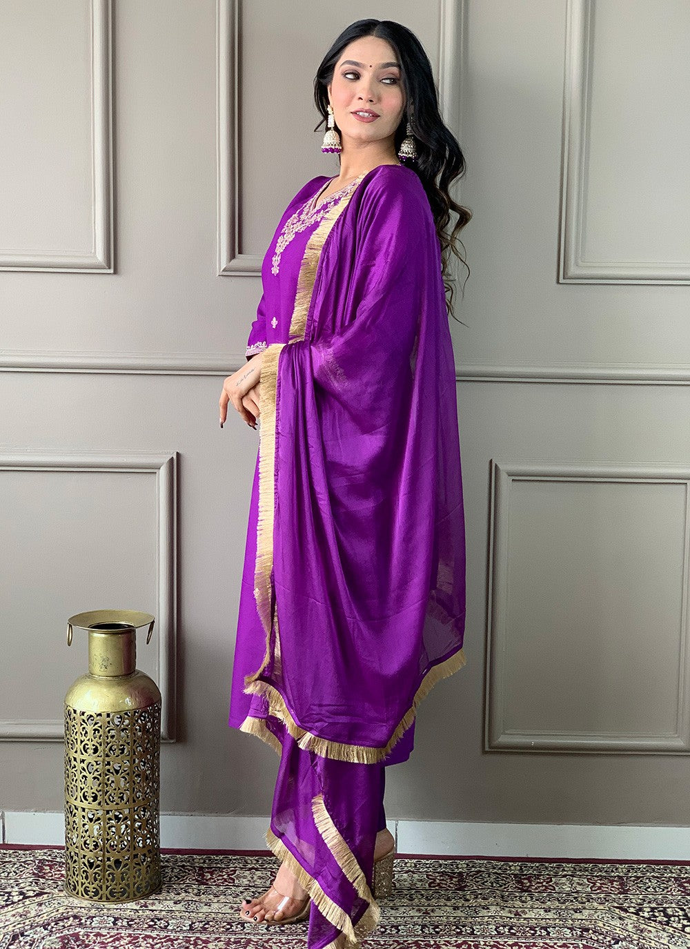 Chanderi , Viscose Pant Style Suit - T3303