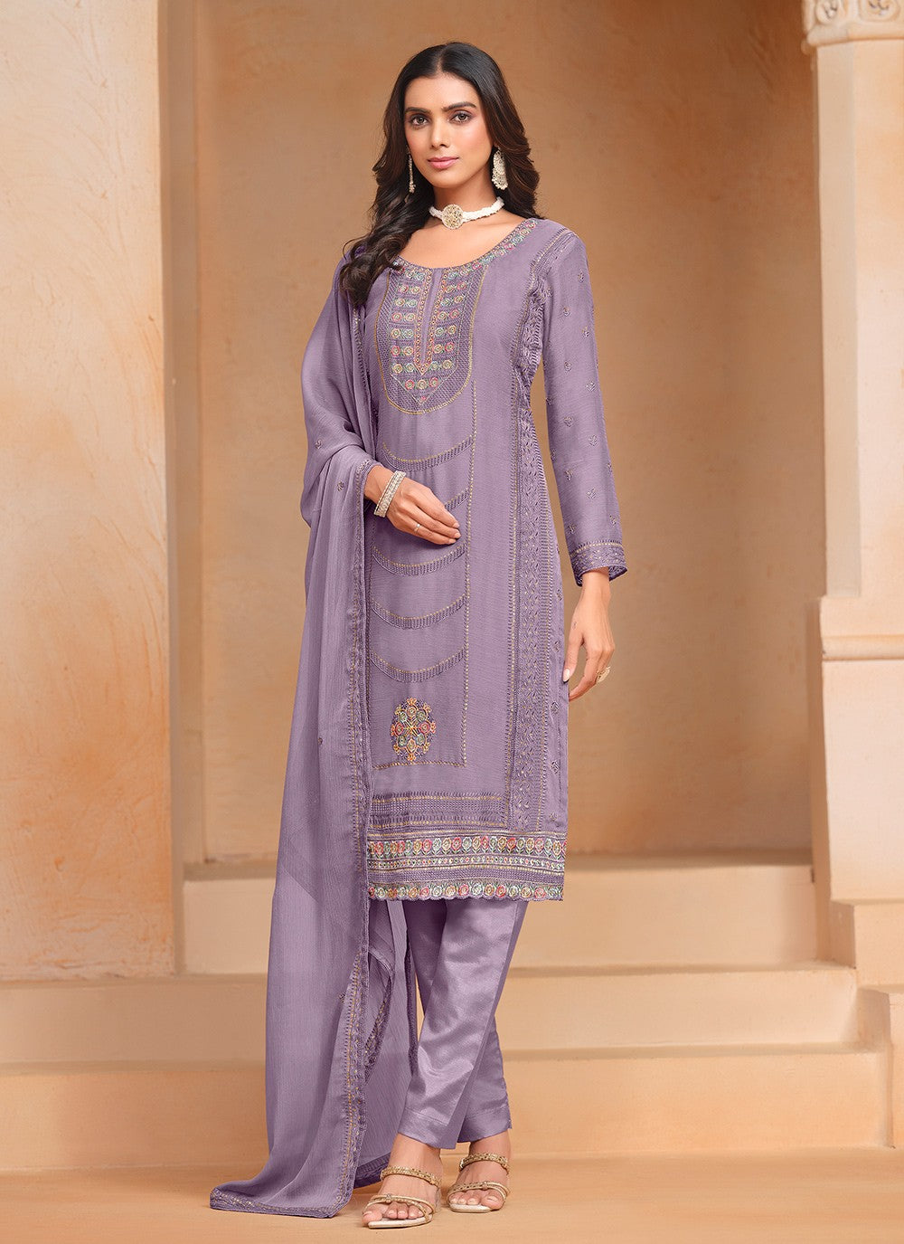 Chiffon, Organza Salwar Suit - T3598