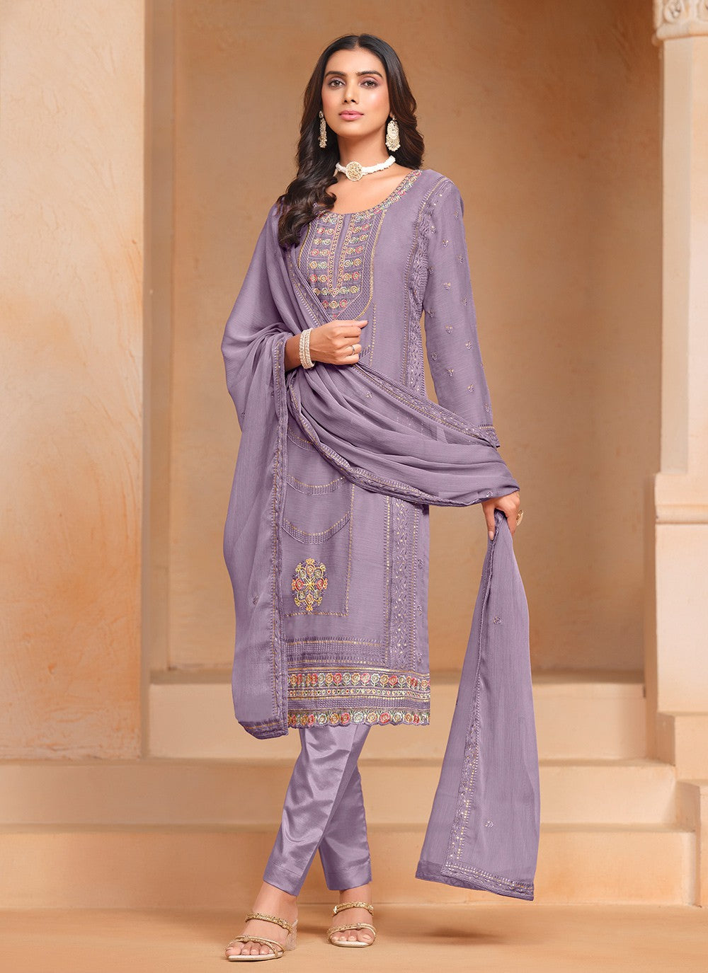 Chiffon, Organza Salwar Suit - T3598